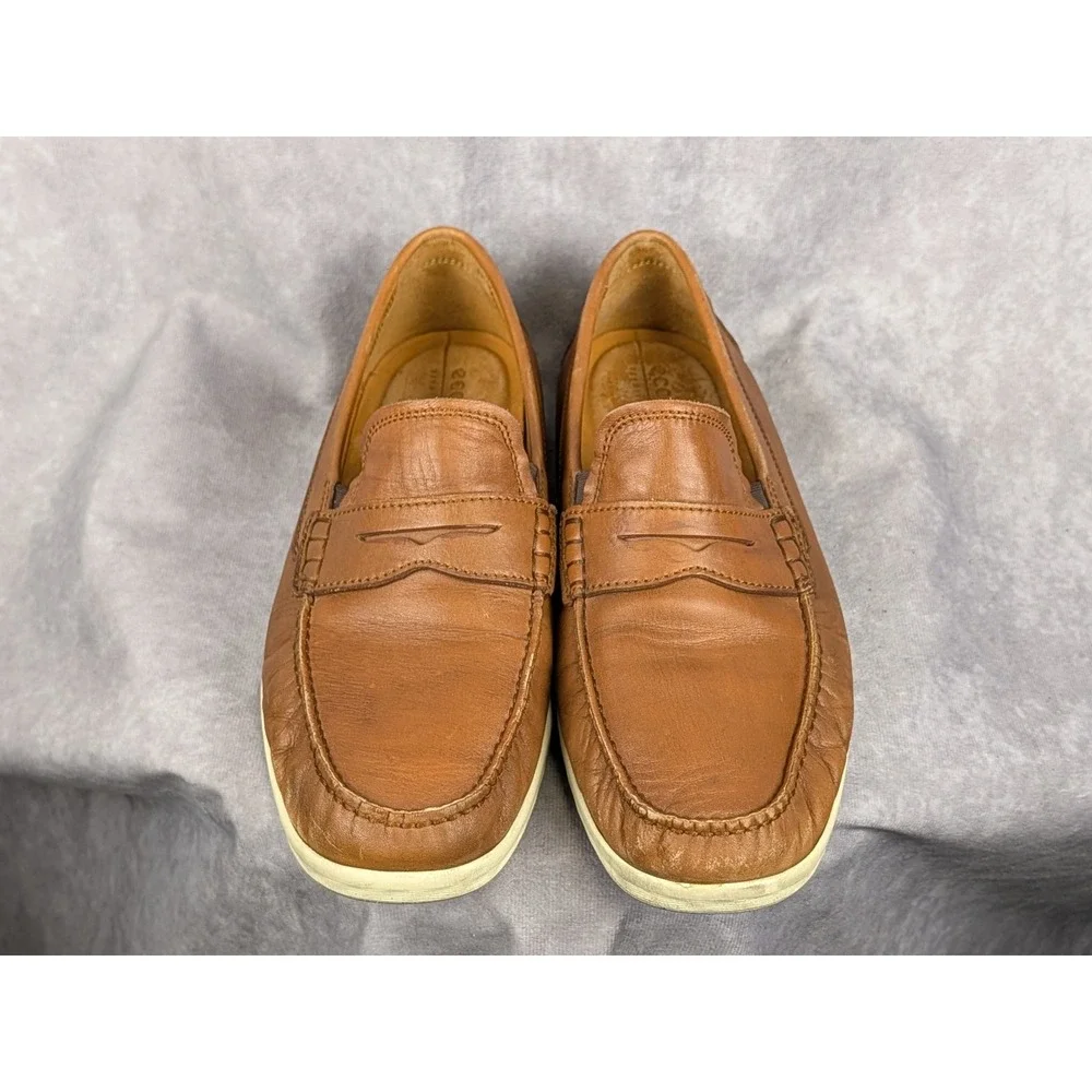 Ecco Mens Leather Penny Loafers Cognac Brown Slip On Shoes 54053401053 Size 42 8